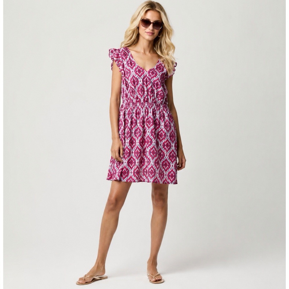 J.Crew Flutter Sleeve Beach Cover Up Dress M Pink Blue Medallion CF773 NWT
